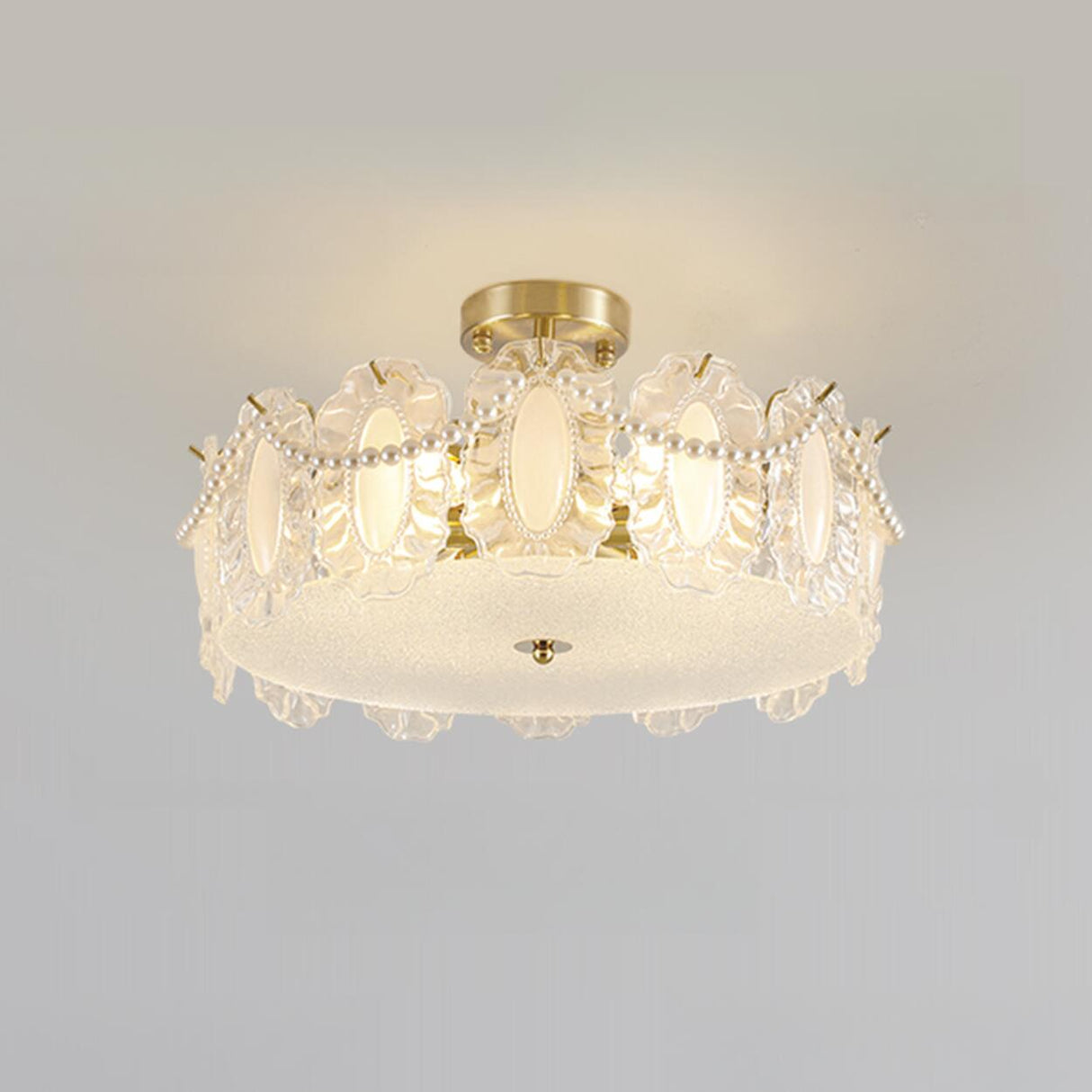 Elegant Glass Shell Semi-Flush Mount Light Living Room Image - 16