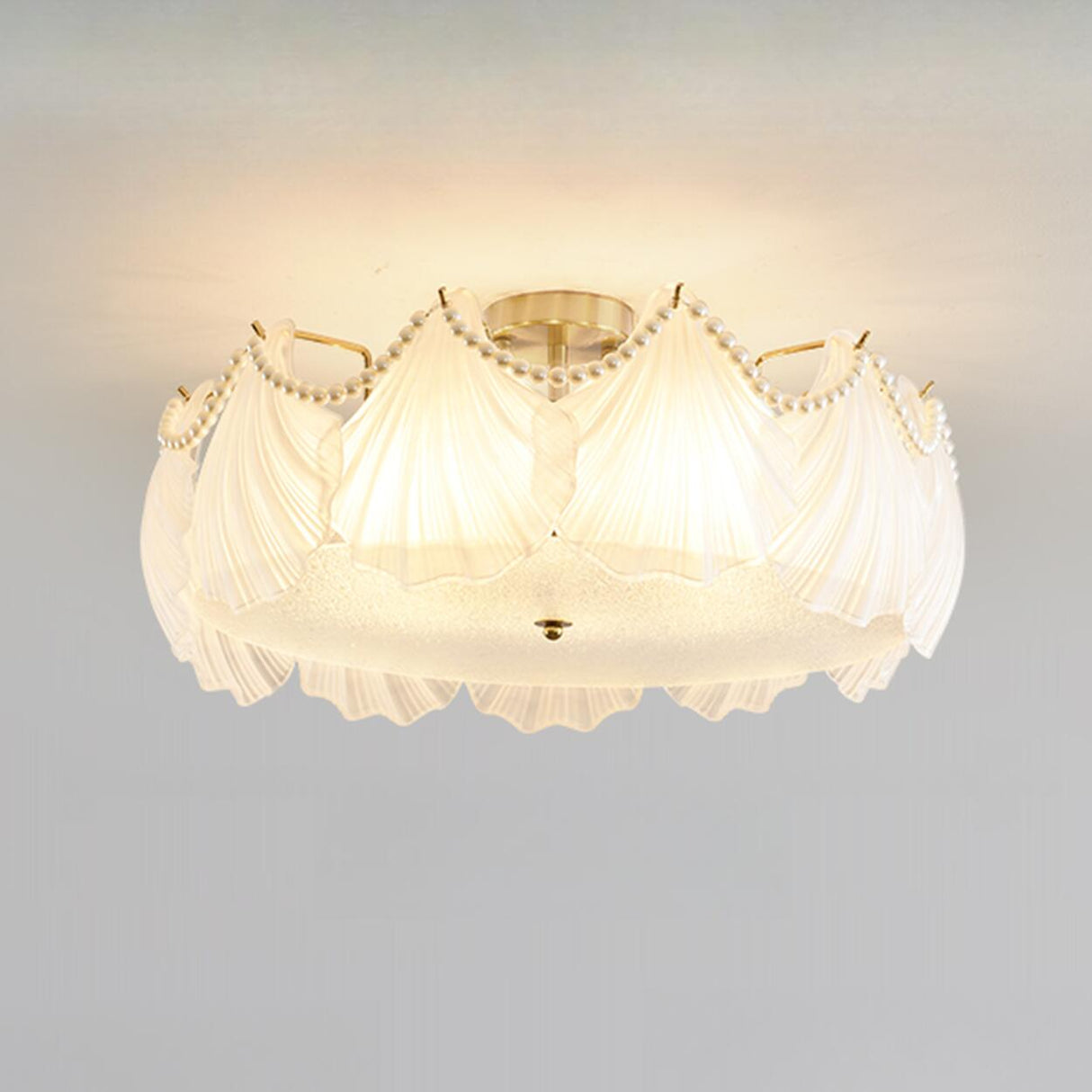 Elegant Glass Shell Semi-Flush Mount Light Living Room Image - 5