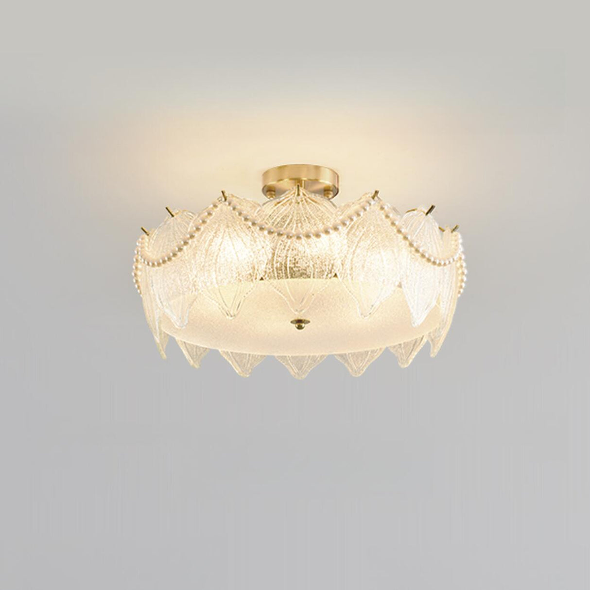 Elegant Glass Shell Semi-Flush Mount Light Living Room Image - 7