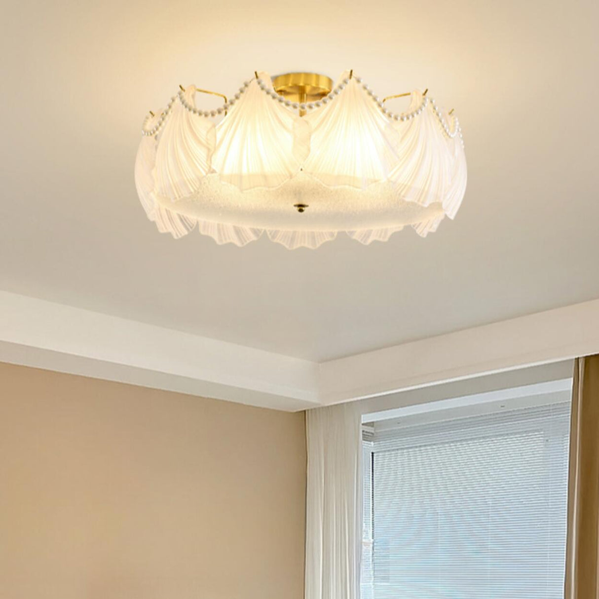Elegant Glass Shell Semi-Flush Mount Light Living Room Image - 8