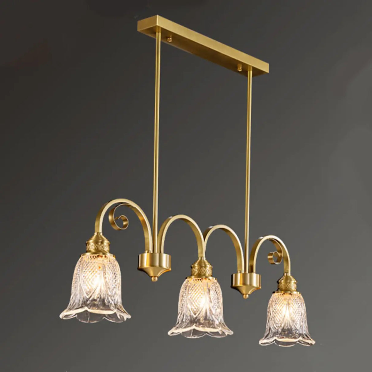 Elegant Gold and Glass Flower Kitchen Island Light Image - 11