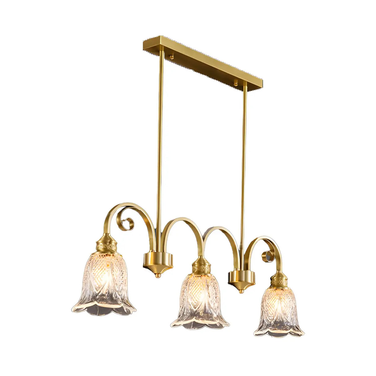 Elegant Gold and Glass Flower Kitchen Island Light Image - 4