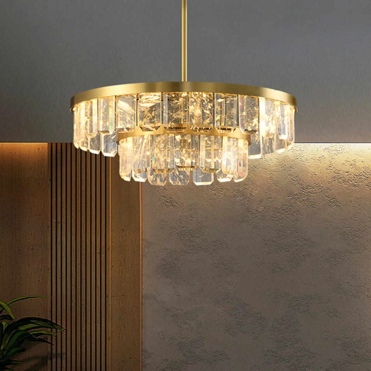 Elegant Gold and Tierd Ring Crystal Chandelier Image - 1