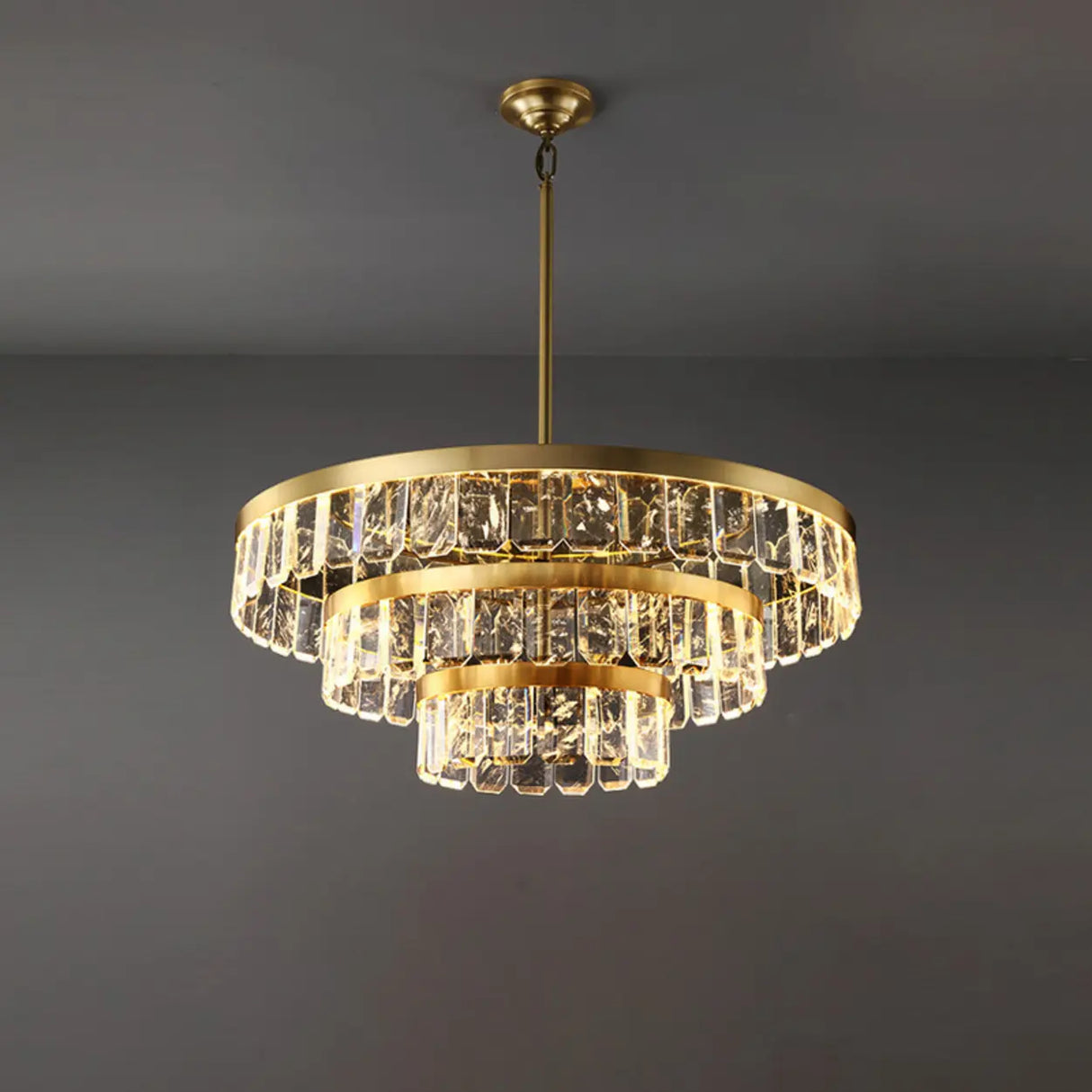 Elegant Gold and Tierd Ring Crystal Chandelier Image - 4