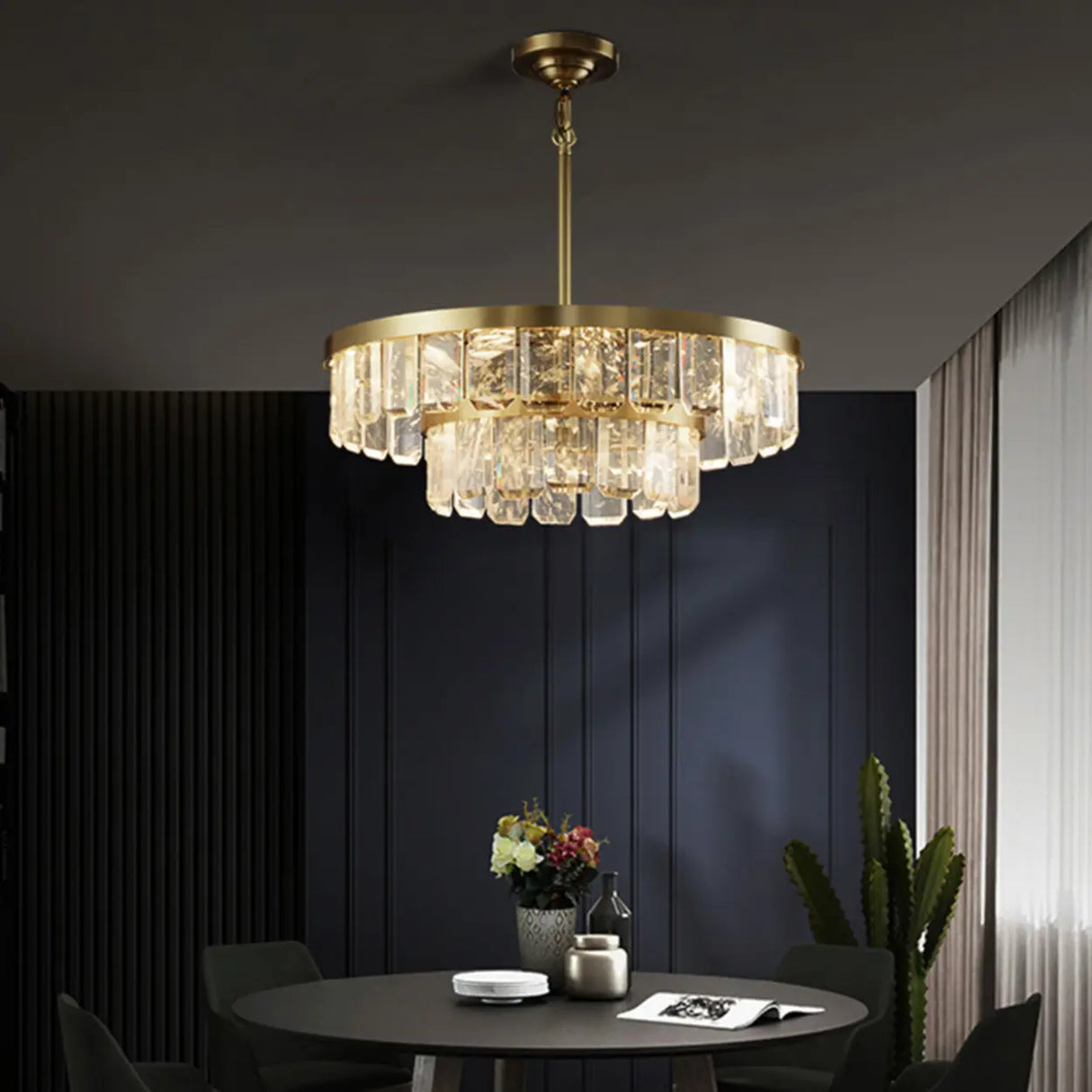 Elegant Gold and Tierd Ring Crystal Chandelier Image - 8
