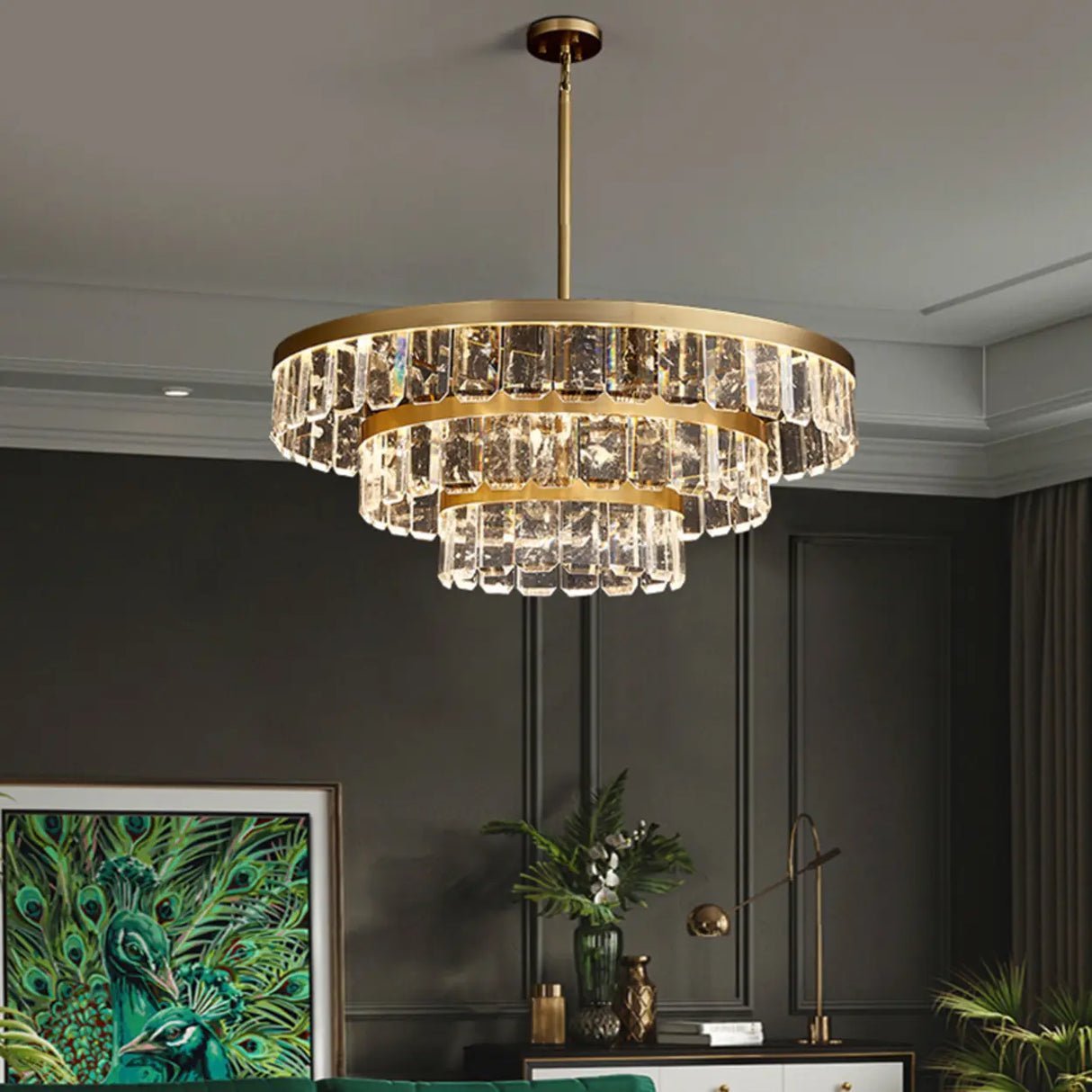Elegant Gold and Tierd Ring Crystal Chandelier Image - 9