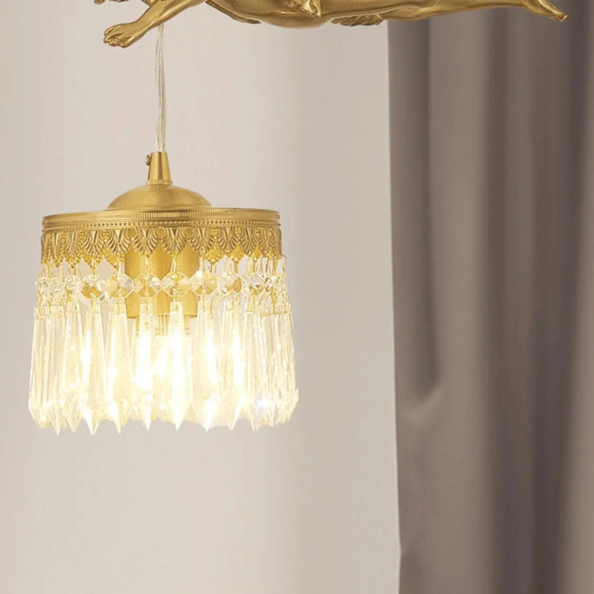 Elegant Gold Angel Crystal Adjustable Height Pendant Light Image - 9