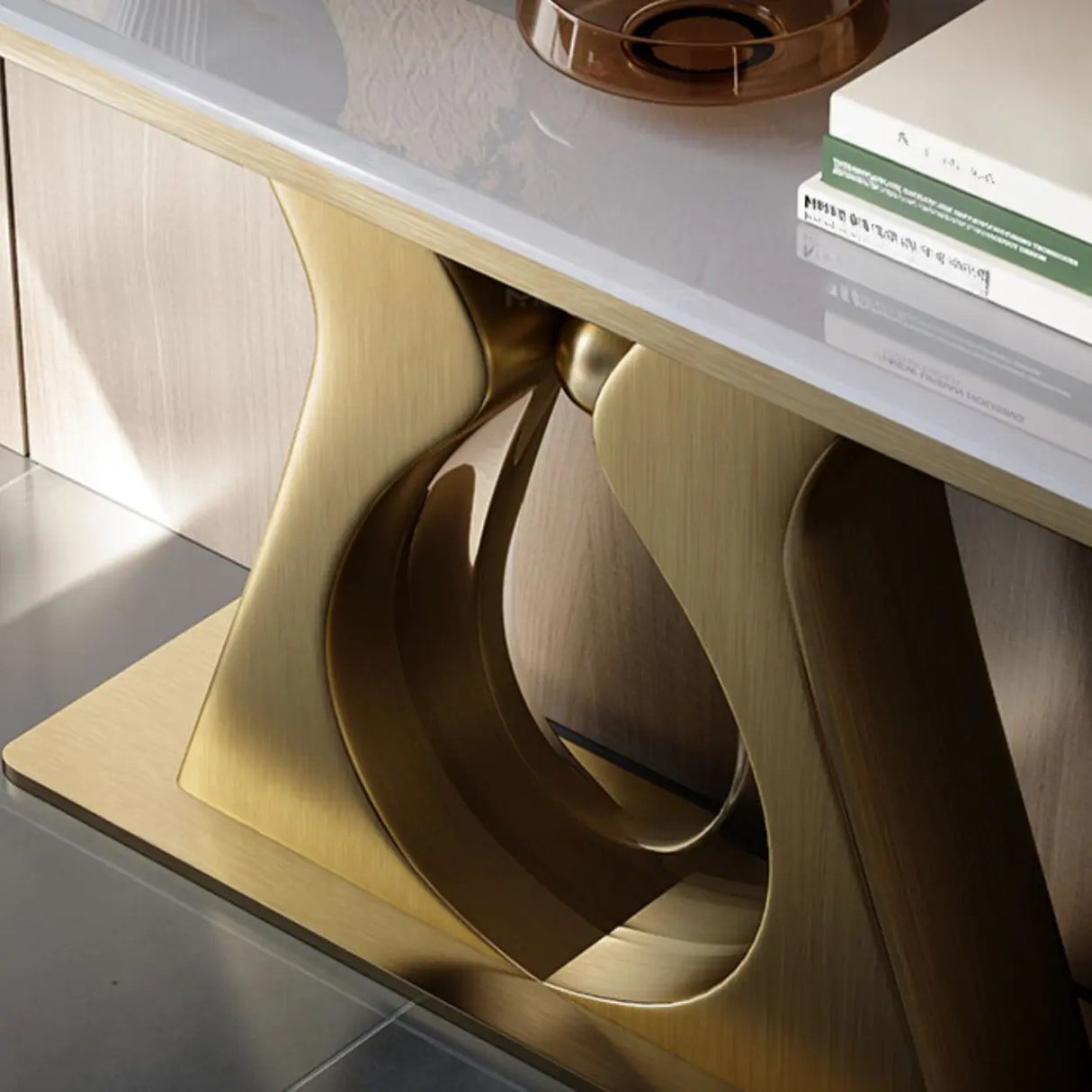 Elegant Gold Base Marble Rectangular Console Table Image - 10