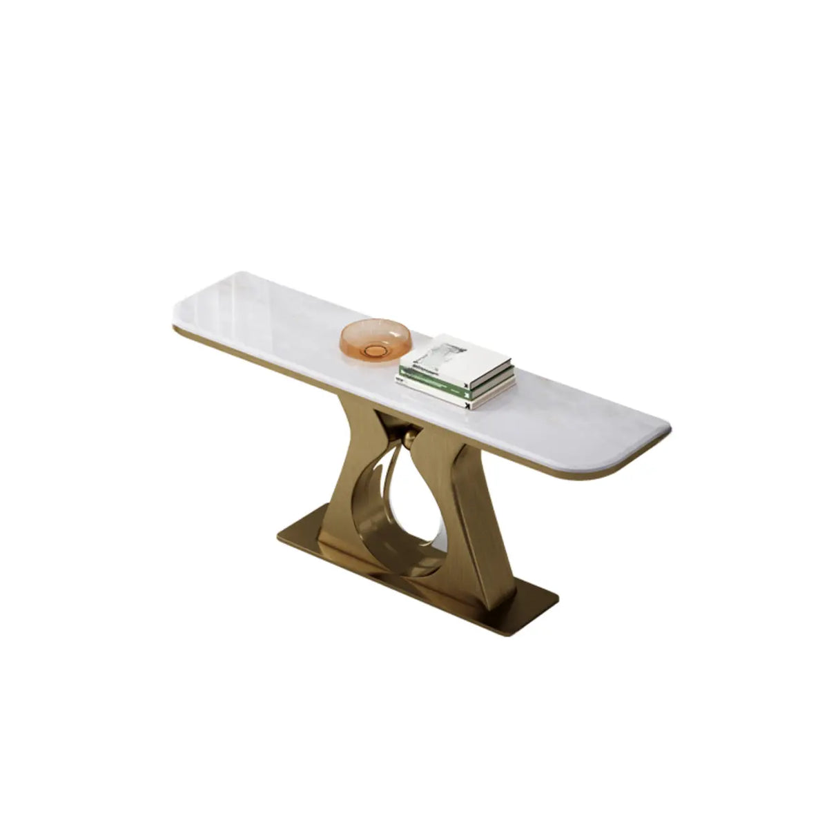 Elegant Gold Base Marble Rectangular Console Table Image - 2