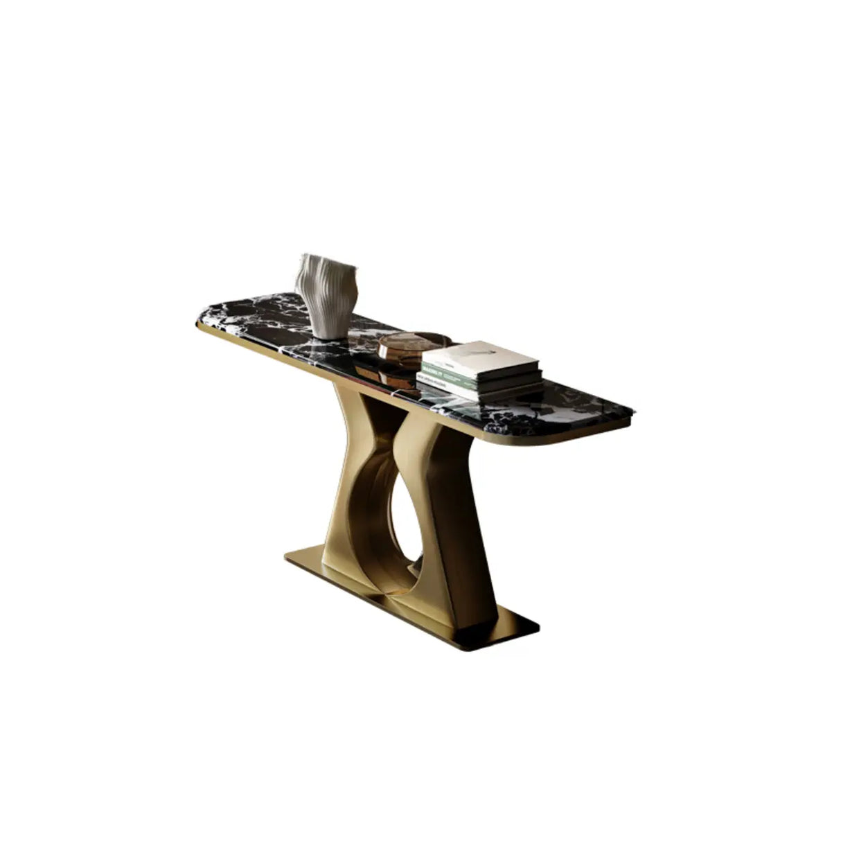 Elegant Gold Base Marble Rectangular Console Table Image - 3