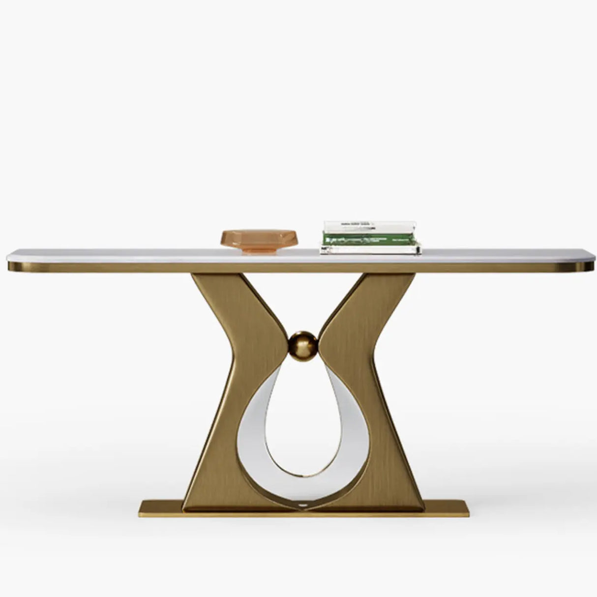 Elegant Gold Base Marble Rectangular Console Table Image - 7