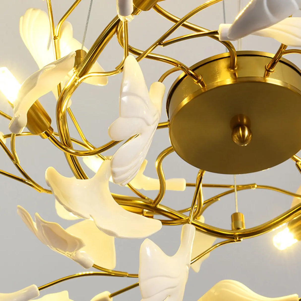 Elegant Gold Branch Circle Ginkgo Leaf Chandelier Image - 15