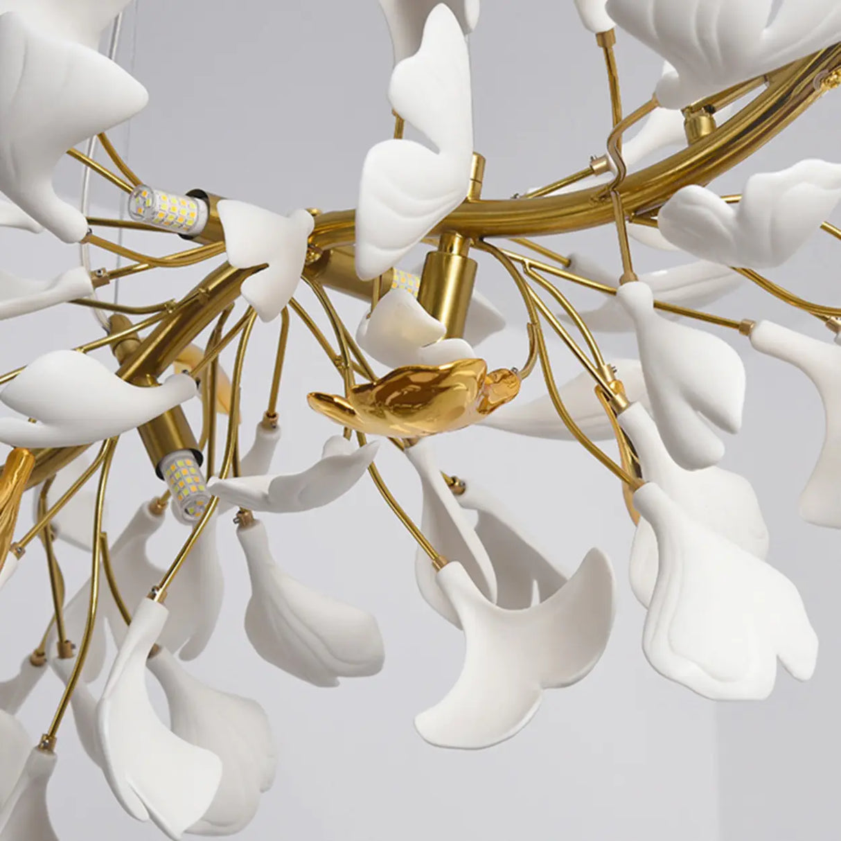 Elegant Gold Branch Circle Ginkgo Leaf Chandelier Image - 16