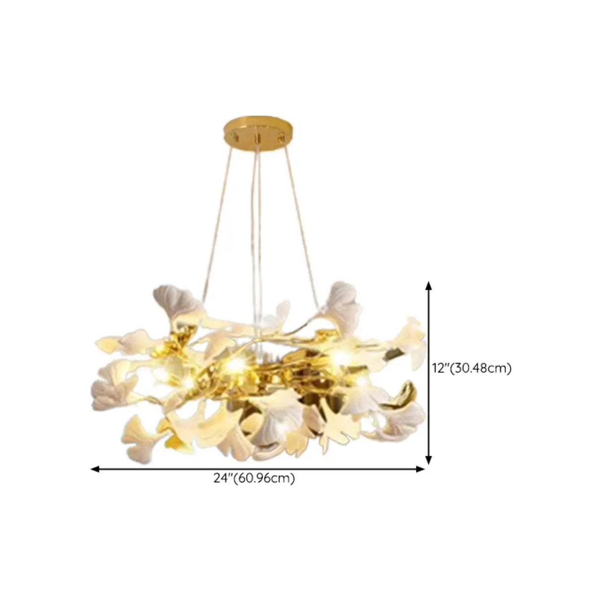 Elegant Gold Branch Circle Ginkgo Leaf Chandelier