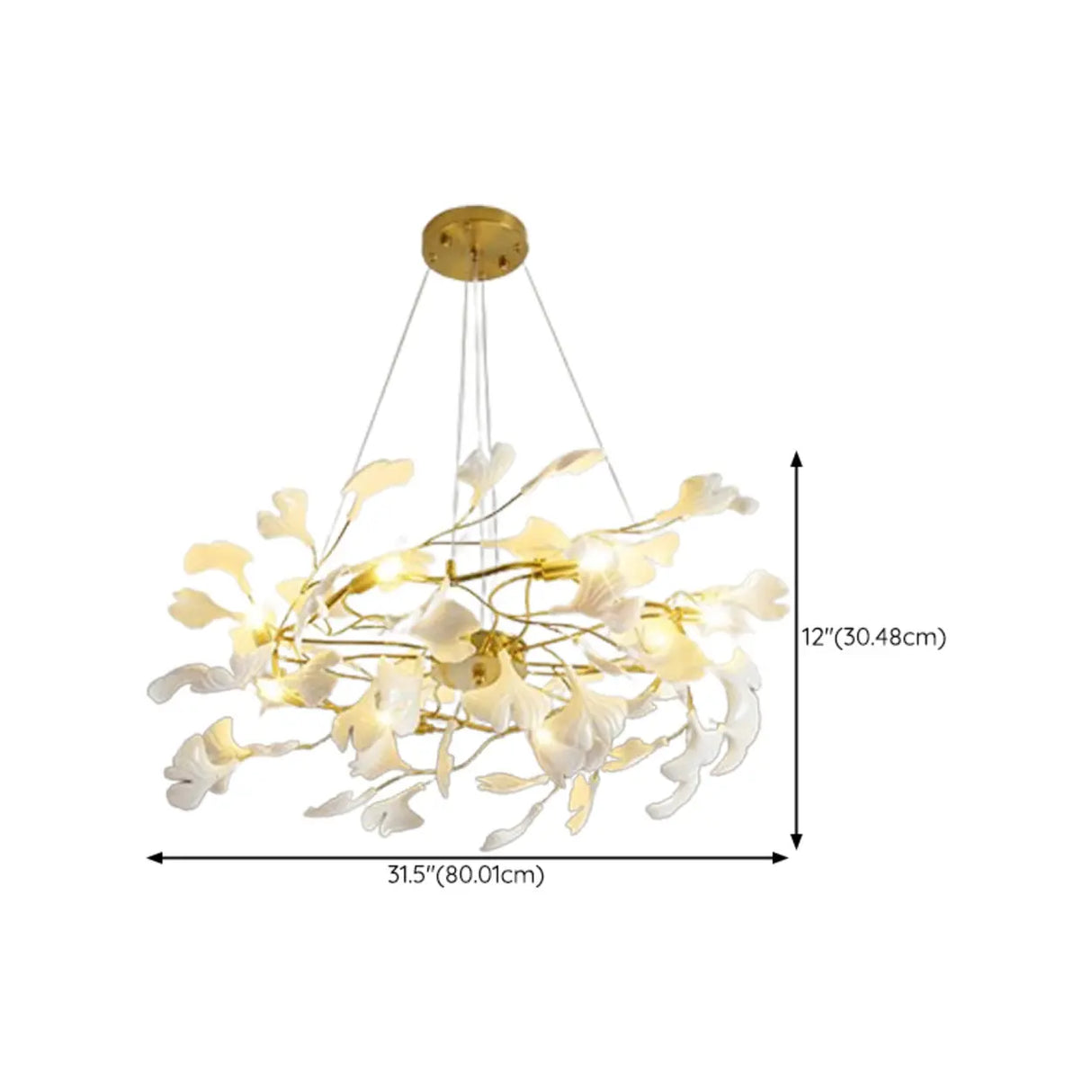 Elegant Gold Branch Circle Ginkgo Leaf Chandelier Image - 19