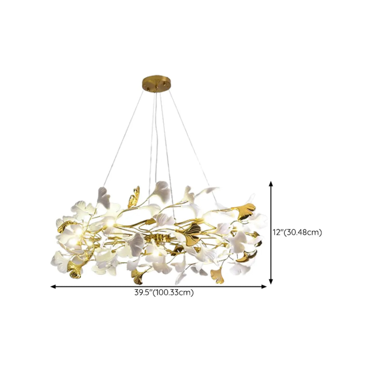 Elegant Gold Branch Circle Ginkgo Leaf Chandelier Image - 20