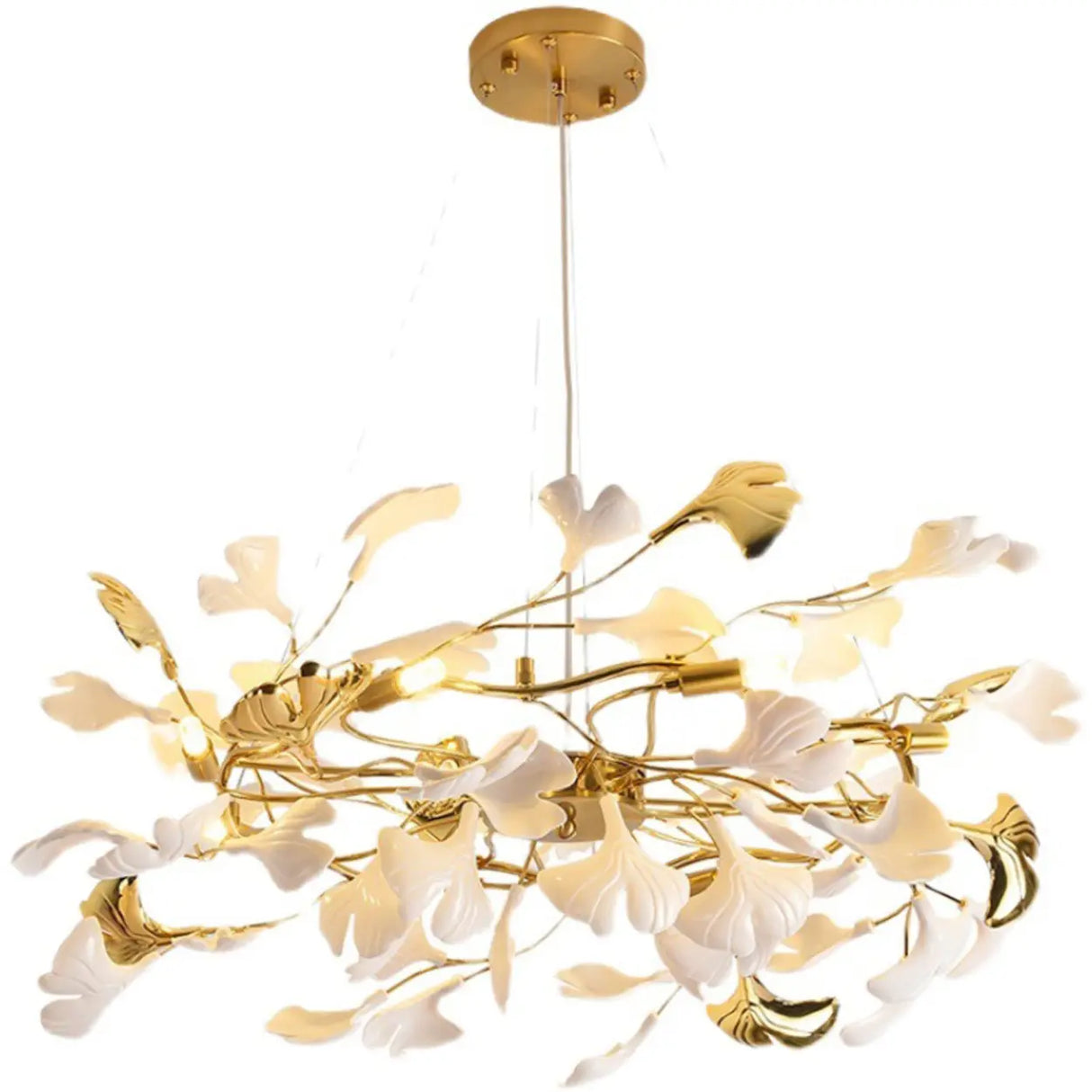 Elegant Gold Branch Circle Ginkgo Leaf Chandelier Image - 8