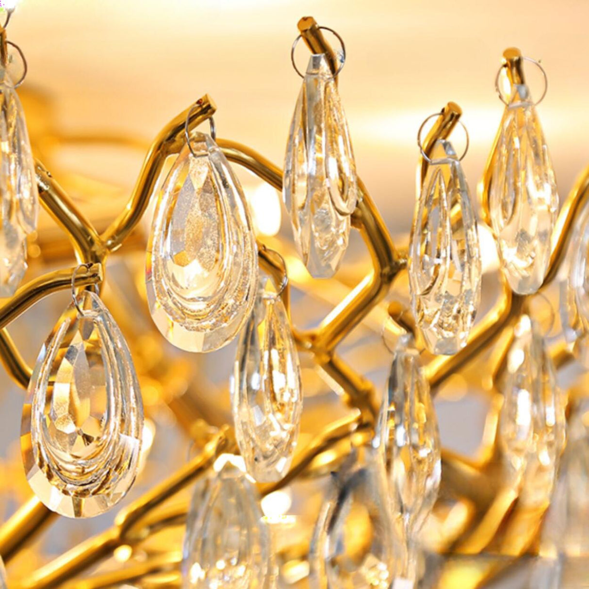 Elegant Gold Finish Crystal Branch Flush Mount Light Image - 6
