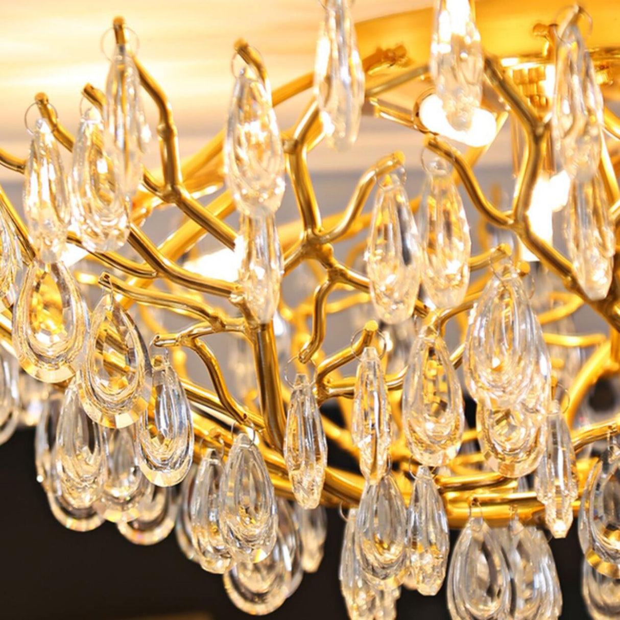 Elegant Gold Finish Crystal Branch Flush Mount Light Image - 7