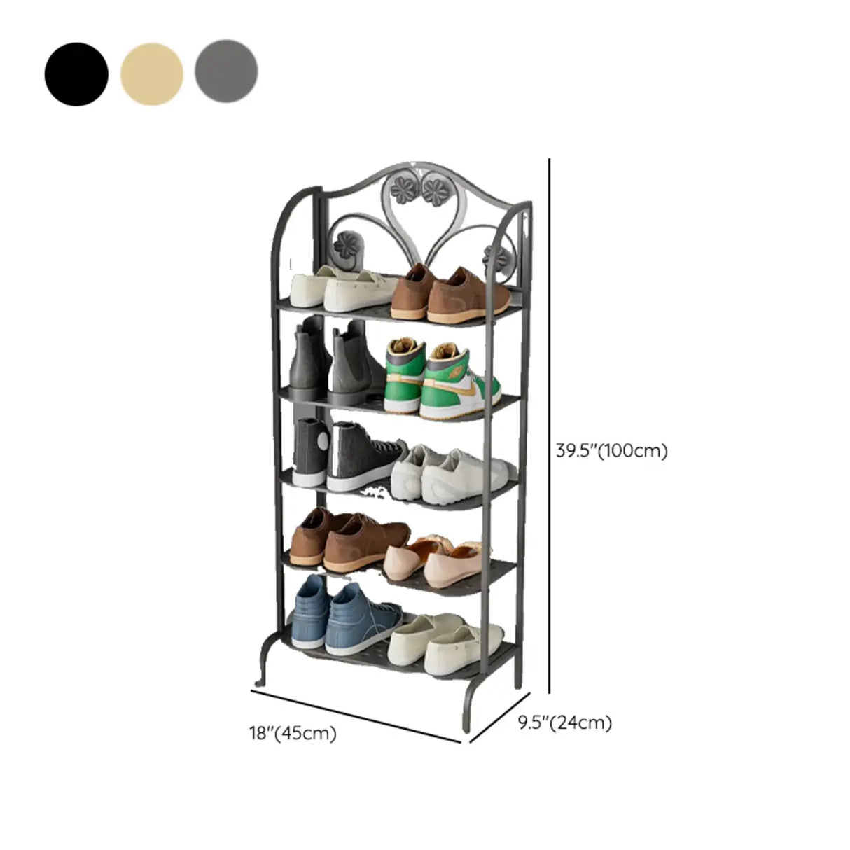 Elegant Gold Metal Floor Shoe Rack 4-Tier Storage Shelf Image - 15