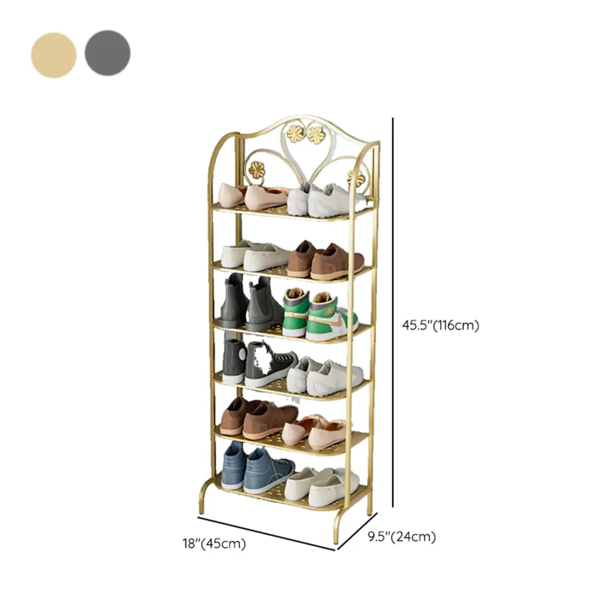 Elegant Gold Metal Floor Shoe Rack 4-Tier Storage Shelf Image - 16