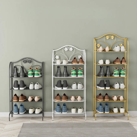 Elegant Gold Metal Floor Shoe Rack 4-Tier Storage Shelf Image - 2