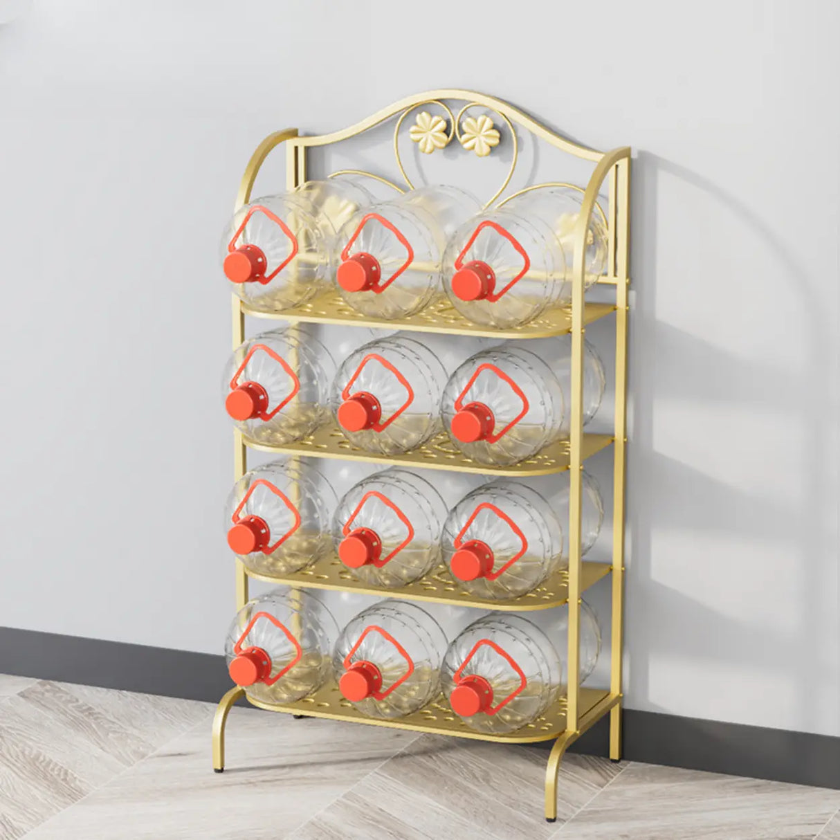 Elegant Gold Metal Floor Shoe Rack 4-Tier Storage Shelf Image - 3