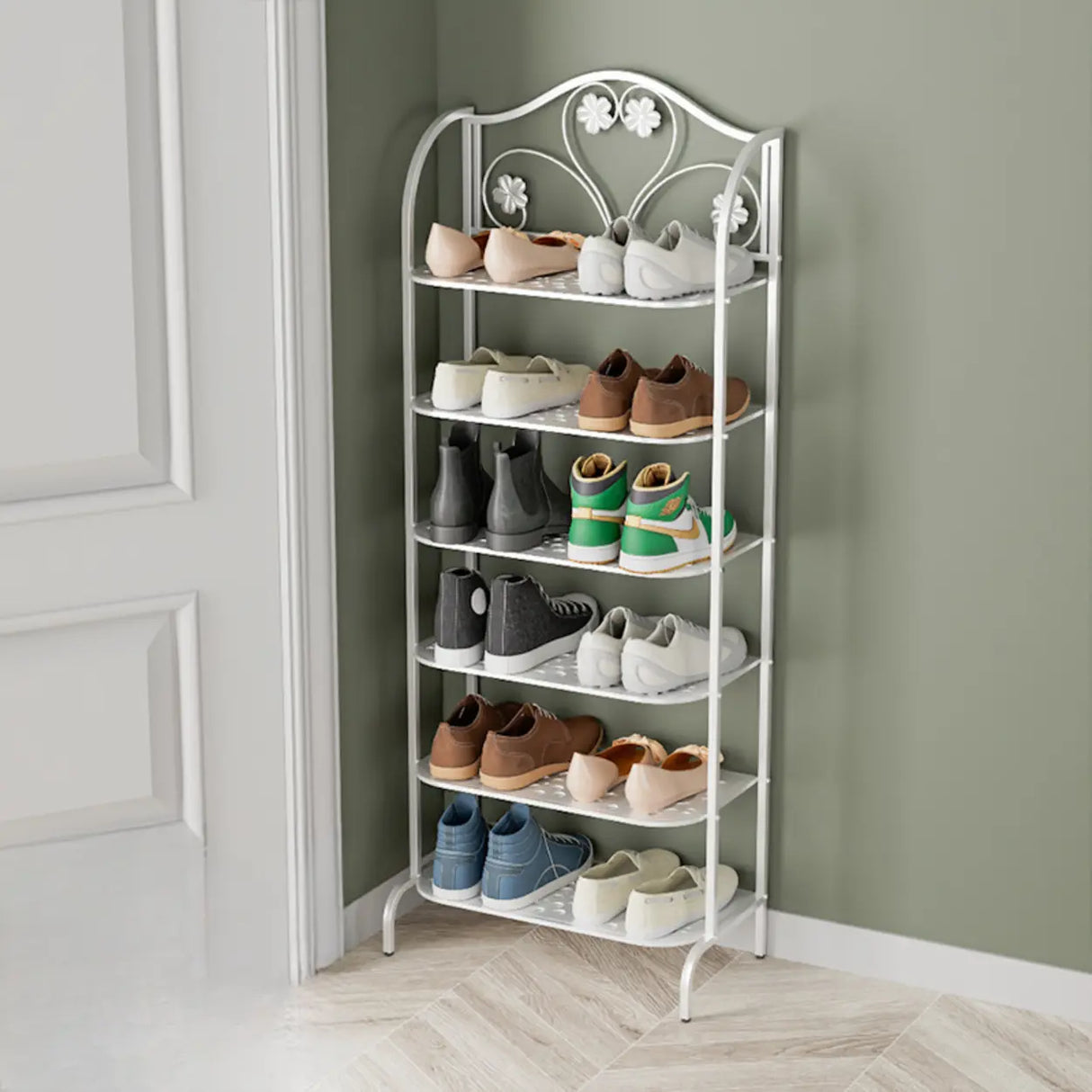Elegant Gold Metal Floor Shoe Rack 4-Tier Storage Shelf Image - 8