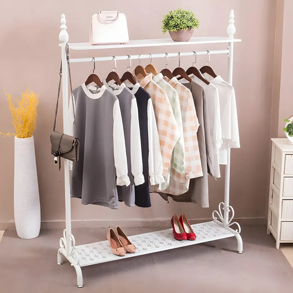 Elegant Gold Metal Freestanding Double Shelf Coat Rack Image - 10