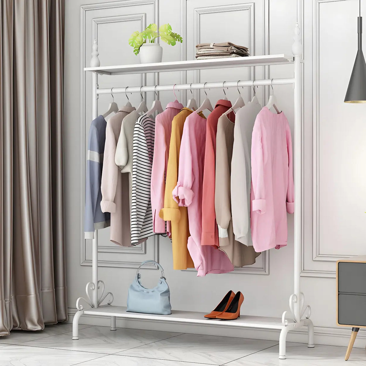 Elegant Gold Metal Freestanding Double Shelf Coat Rack Image - 3