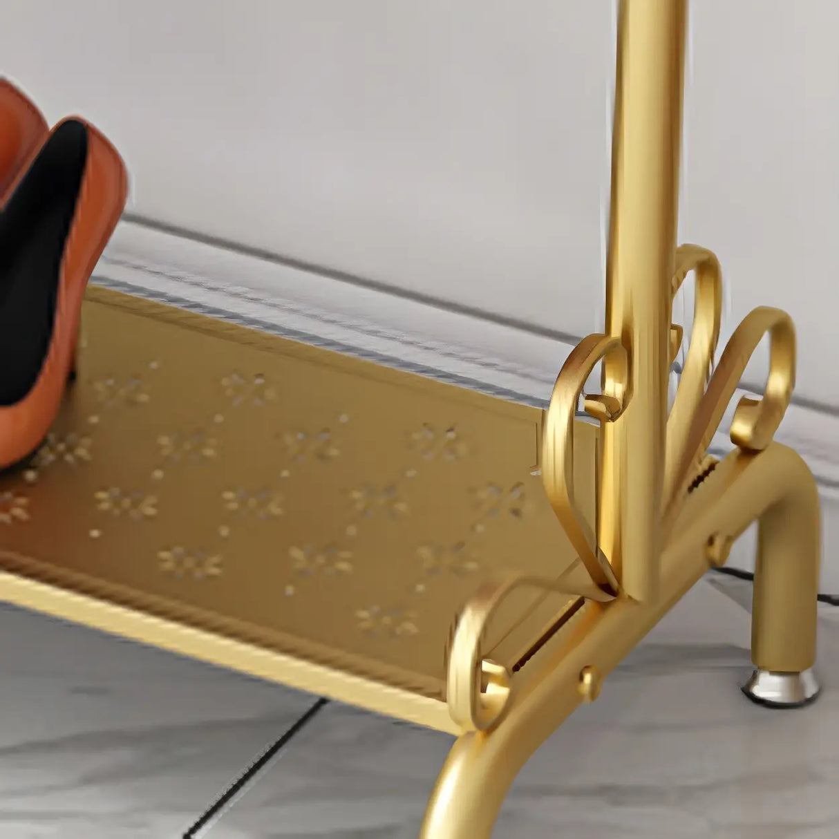 Elegant Gold Metal Freestanding Double Shelf Coat Rack Image - 6