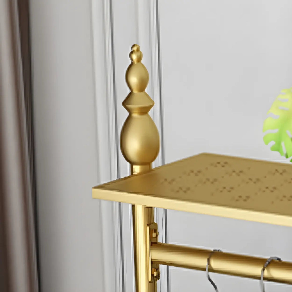 Elegant Gold Metal Freestanding Double Shelf Coat Rack Image - 8