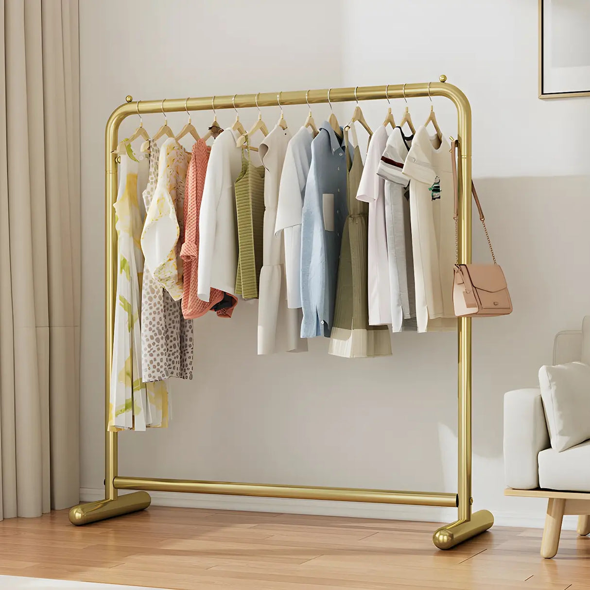 Elegant Gold Metal Freestanding Large Hanging Coat Rack Image - 1