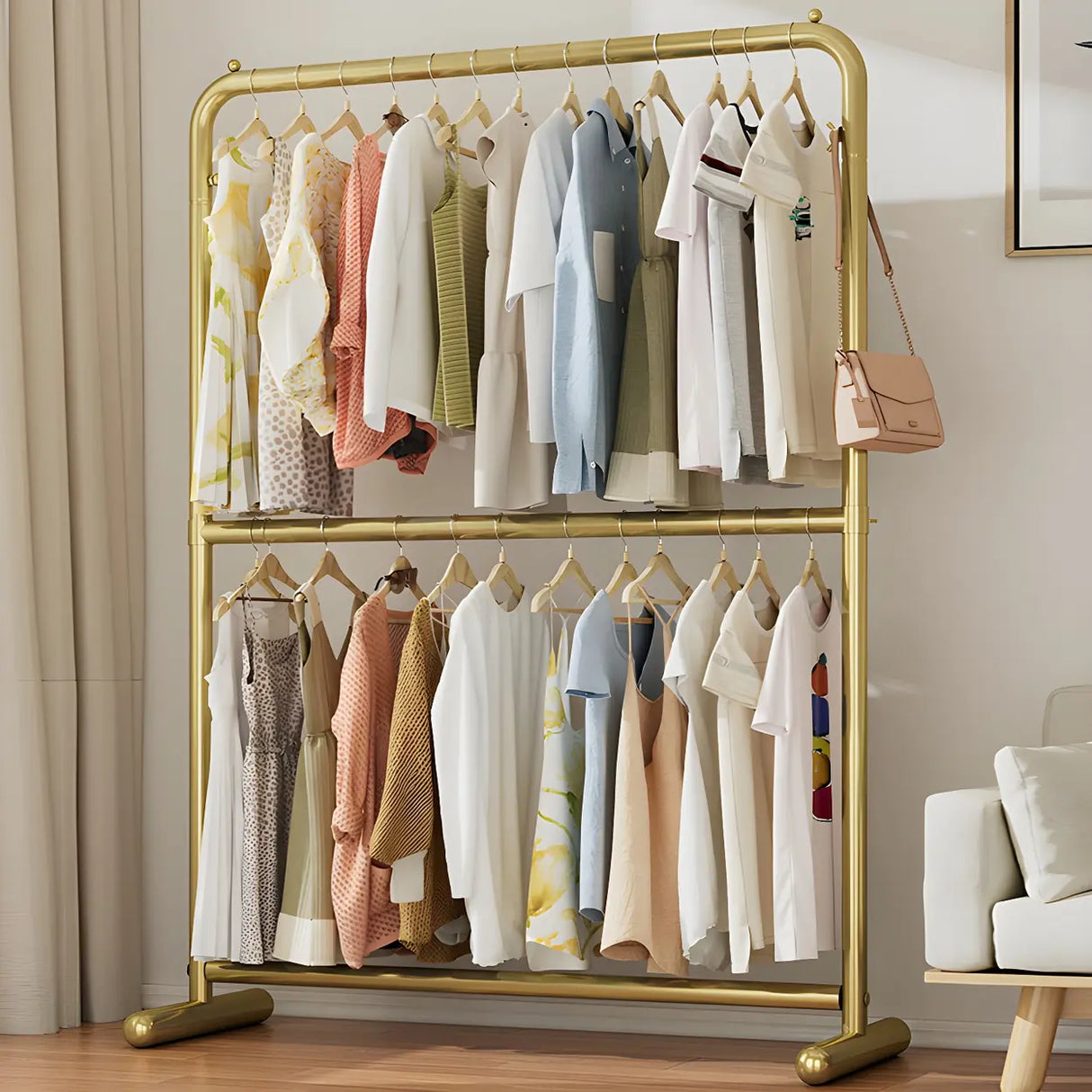 Elegant Gold Metal Freestanding Large Hanging Coat Rack Image - 2