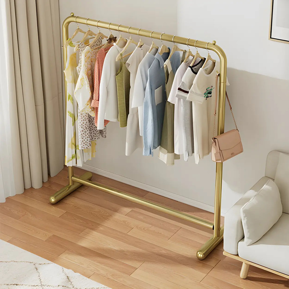 Elegant Gold Metal Freestanding Large Hanging Coat Rack Image - 3