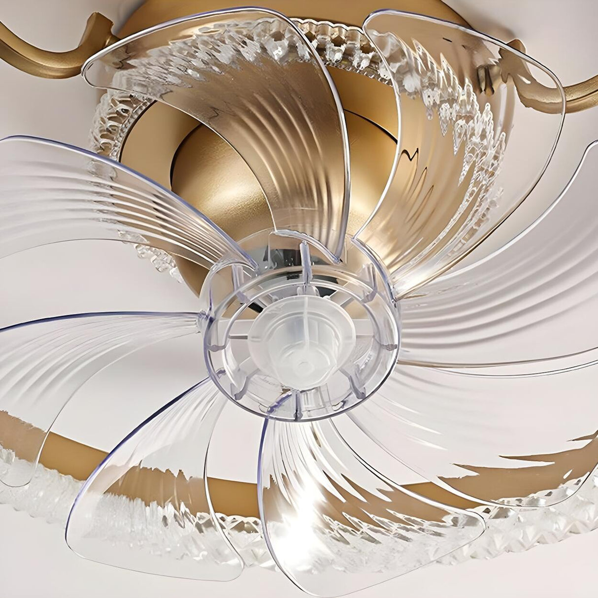 Elegant Gold Round Vine Flush Ceiling Fan with Light Image - 11