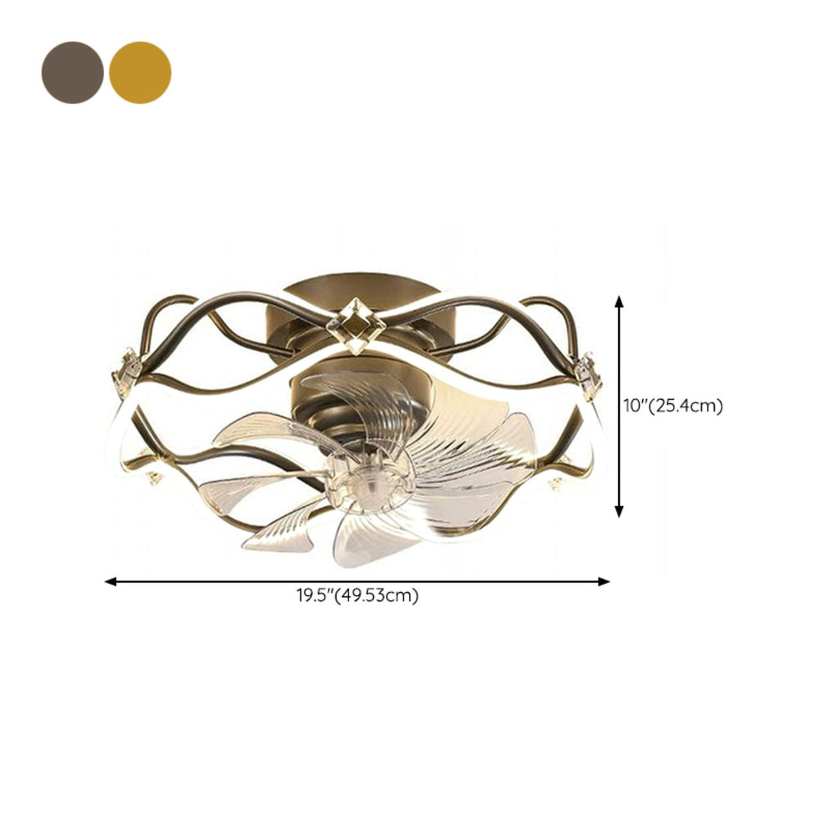 Elegant Gold Round Vine Flush Ceiling Fan with Light Image - 15