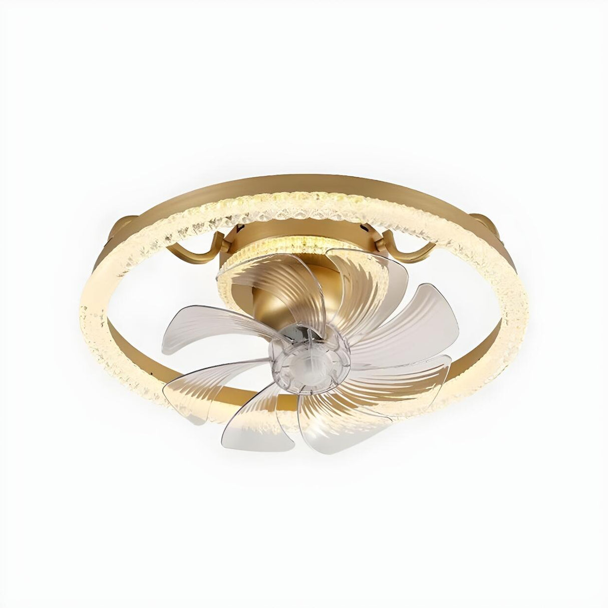 Elegant Gold Round Vine Flush Ceiling Fan with Light Image - 3