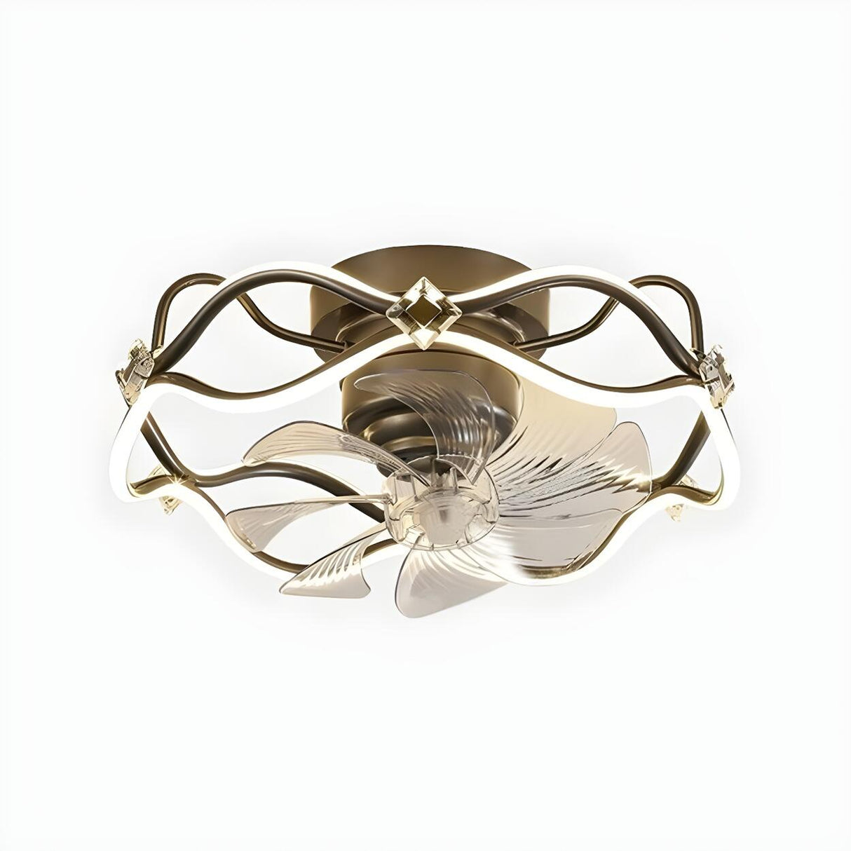 Elegant Gold Round Vine Flush Ceiling Fan with Light Image - 5