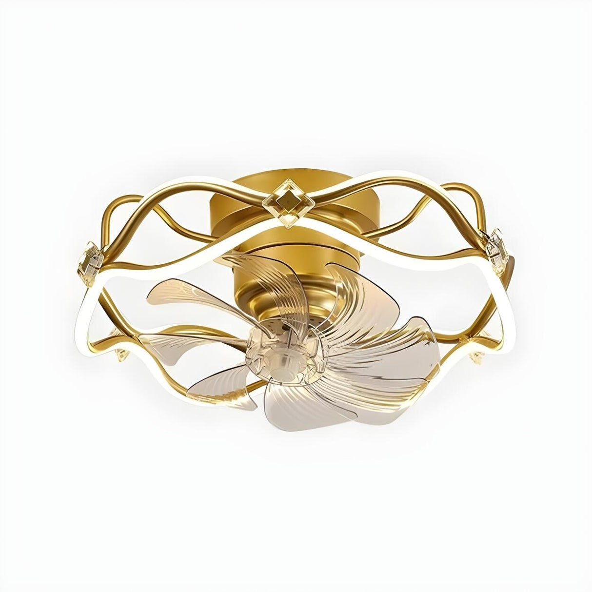 Elegant Gold Round Vine Flush Ceiling Fan with Light Image - 7