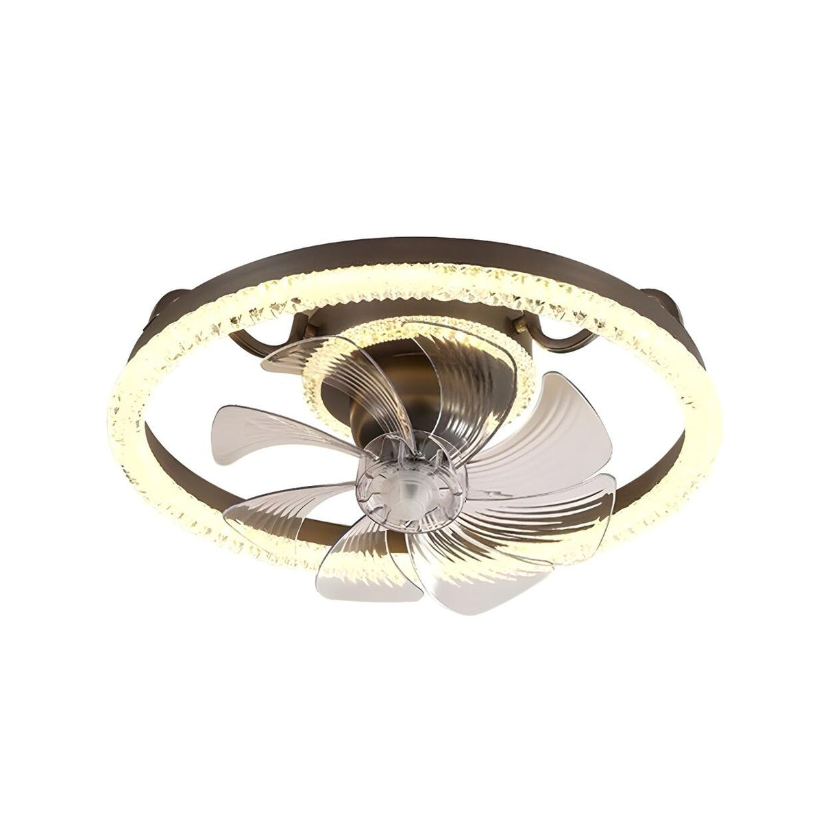 Elegant Gold Round Vine Flush Ceiling Fan with Light Image - 9