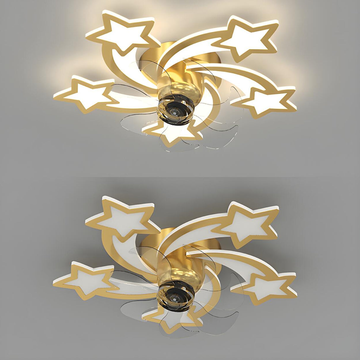 Elegant Gold Star LED Flush Ceiling Fan with Light Image - 10