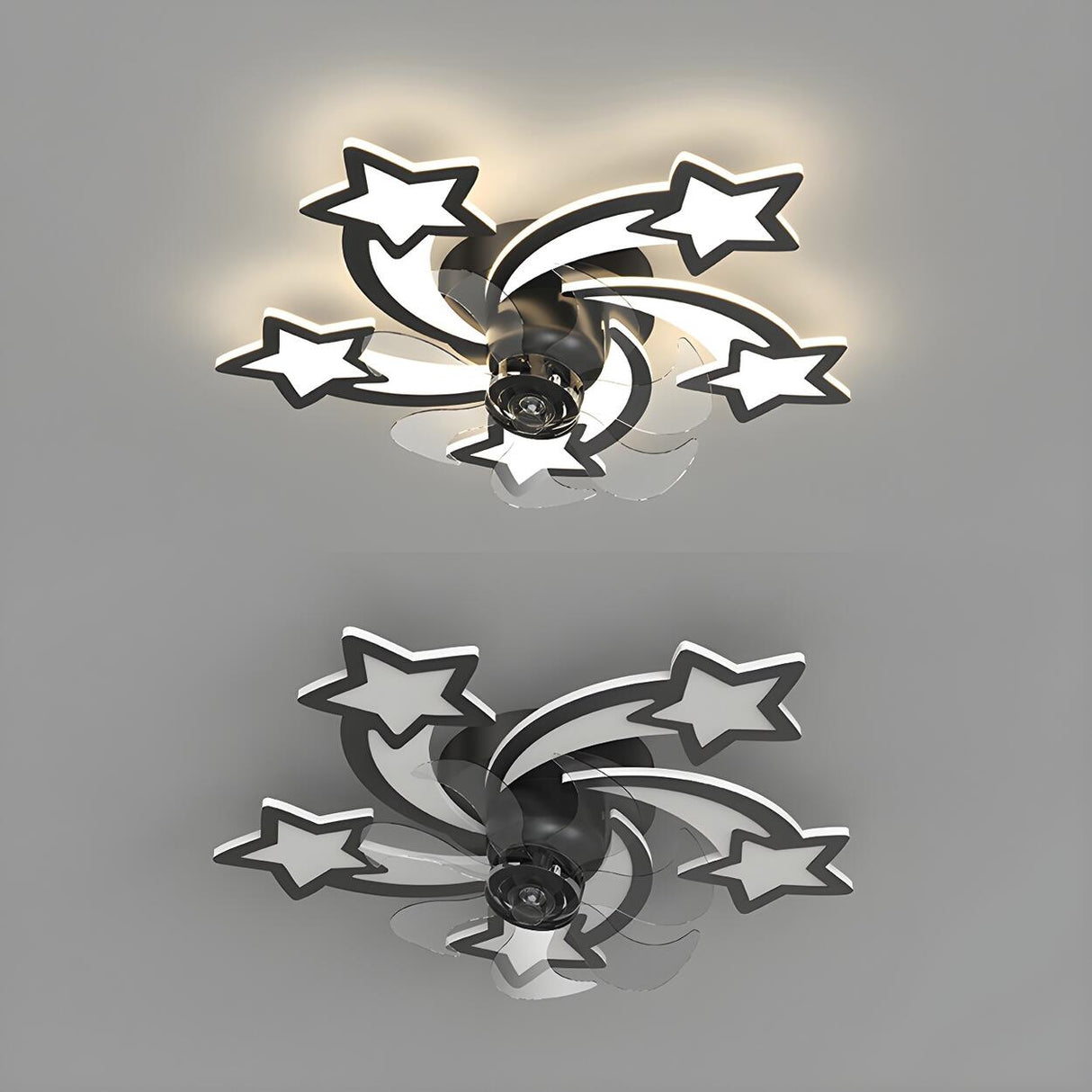 Elegant Gold Star LED Flush Ceiling Fan with Light Image - 11