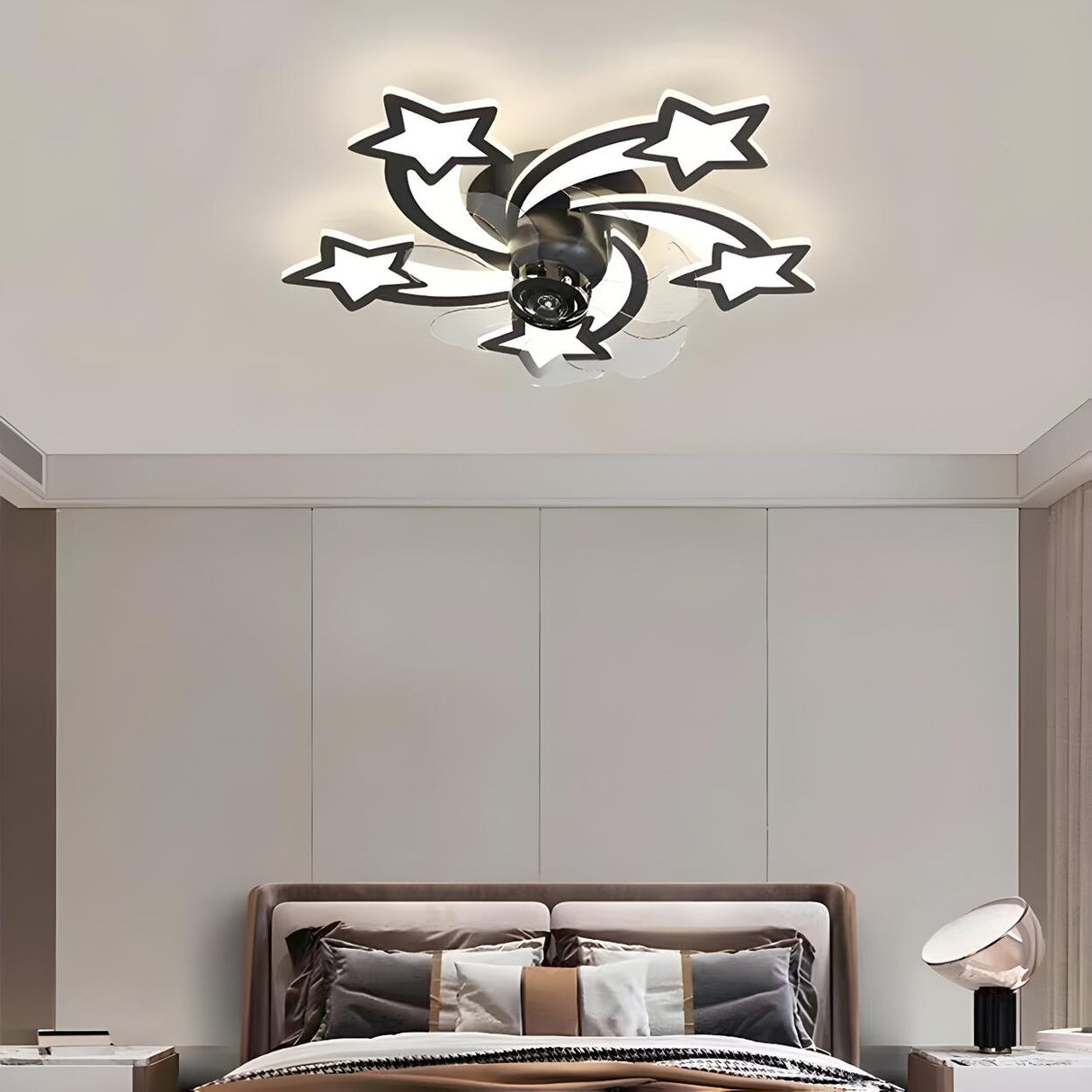 Elegant Gold Star LED Flush Ceiling Fan with Light Image - 16