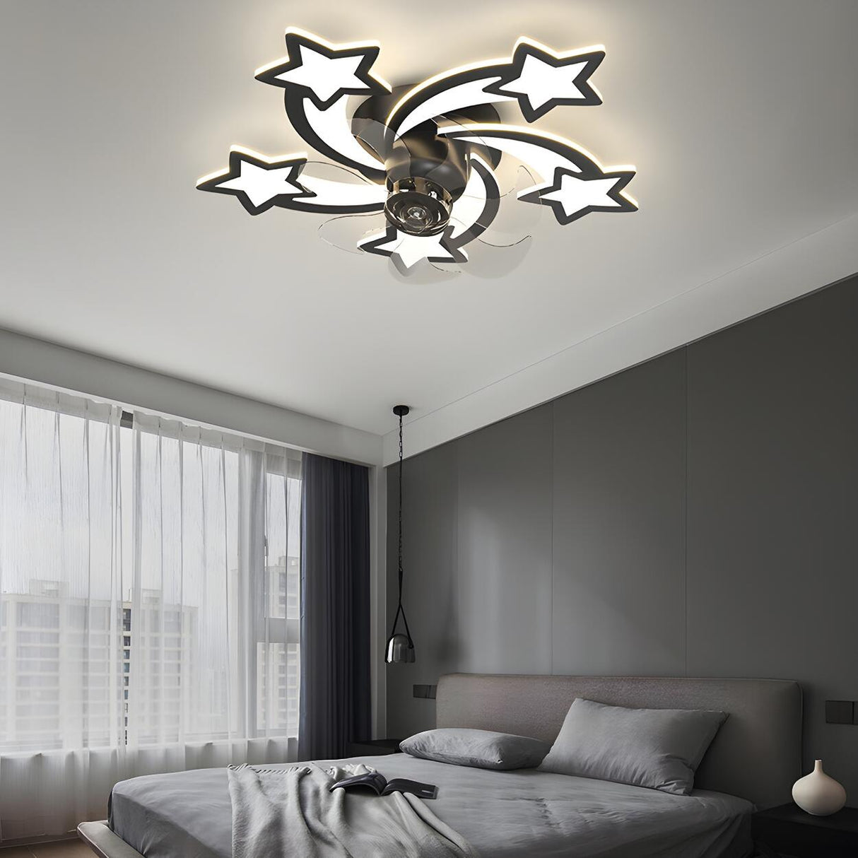 Elegant Gold Star LED Flush Ceiling Fan with Light Image - 3