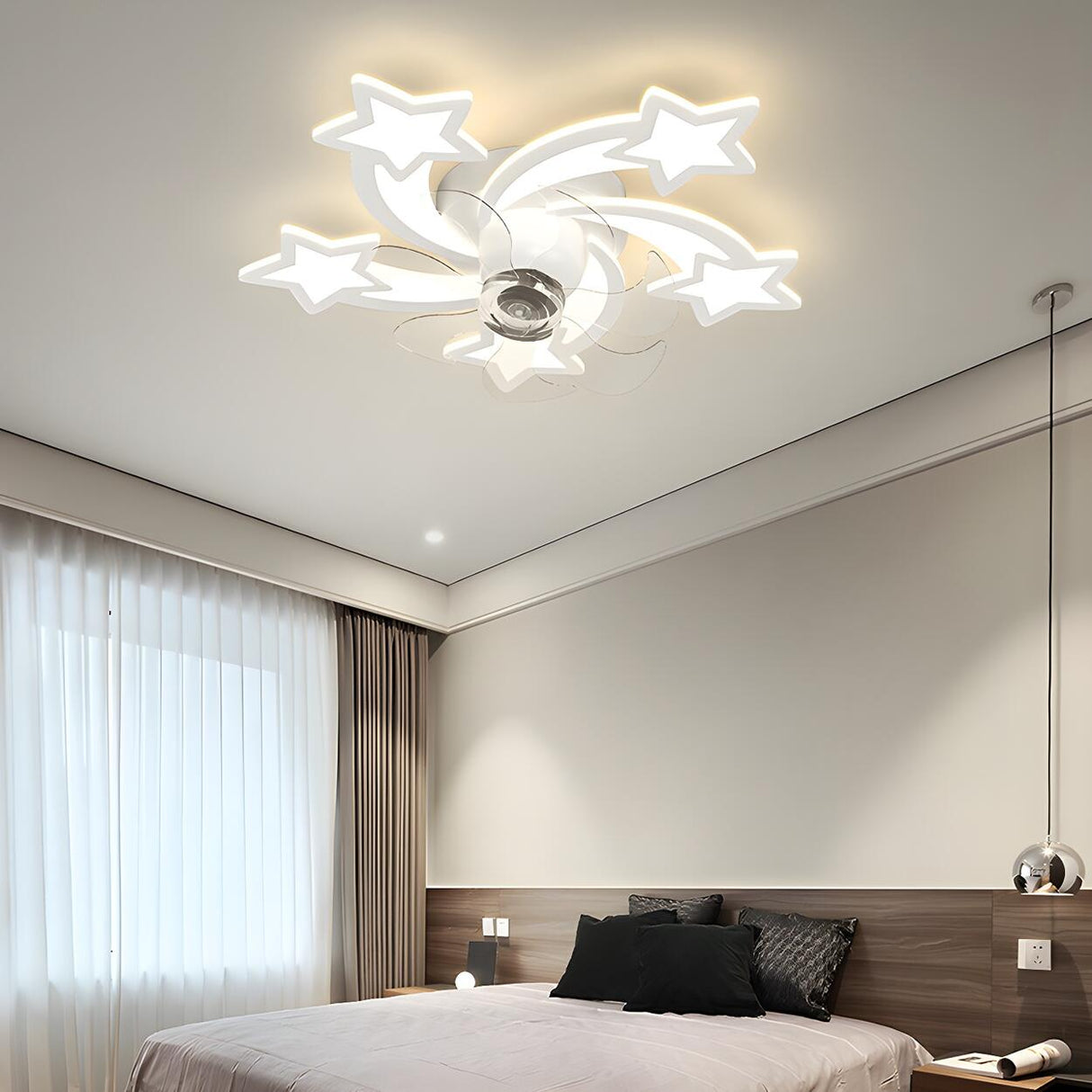 Elegant Gold Star LED Flush Ceiling Fan with Light Image - 4