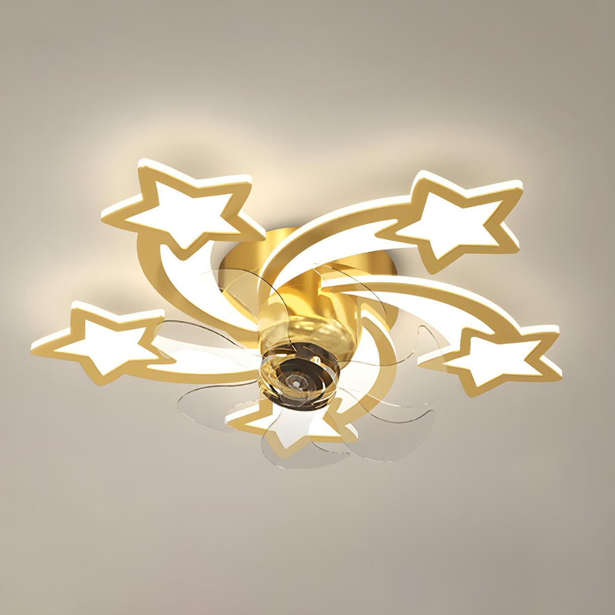 Elegant Gold Star LED Flush Ceiling Fan with Light Image - 7