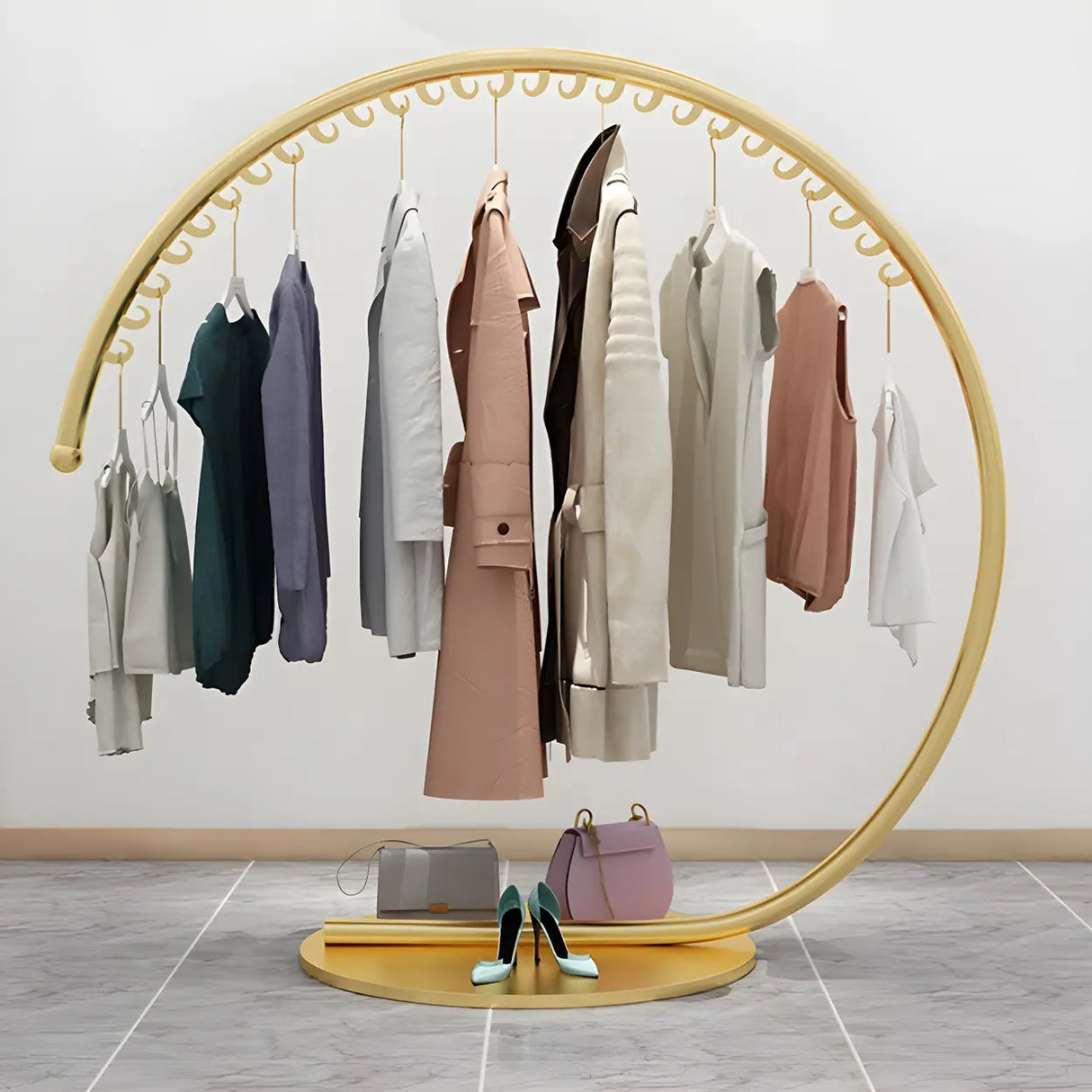 Elegant Golden Metal Arch Hooks Freestanding Coat Rack Image - 10