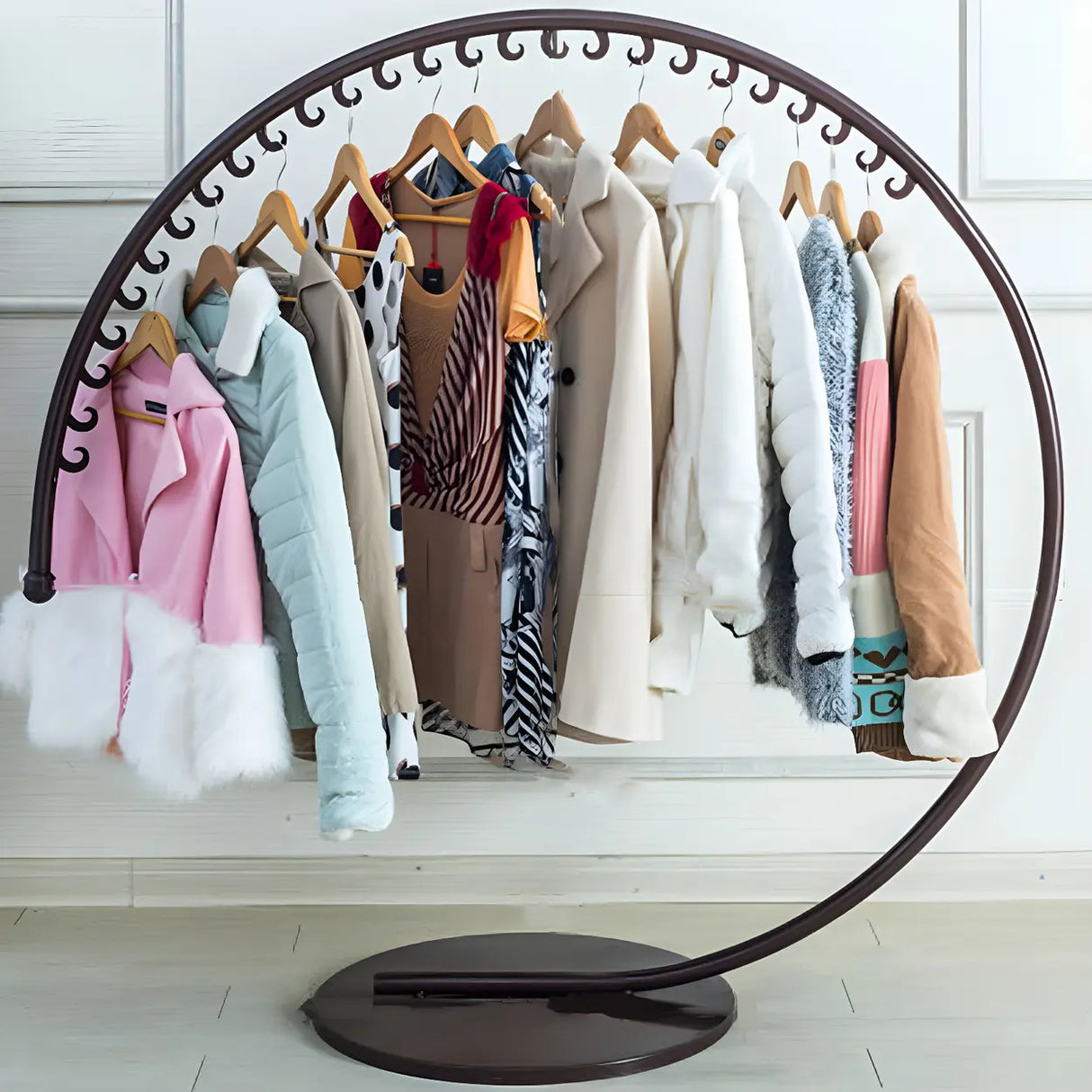 Elegant Golden Metal Arch Hooks Freestanding Coat Rack Image - 11
