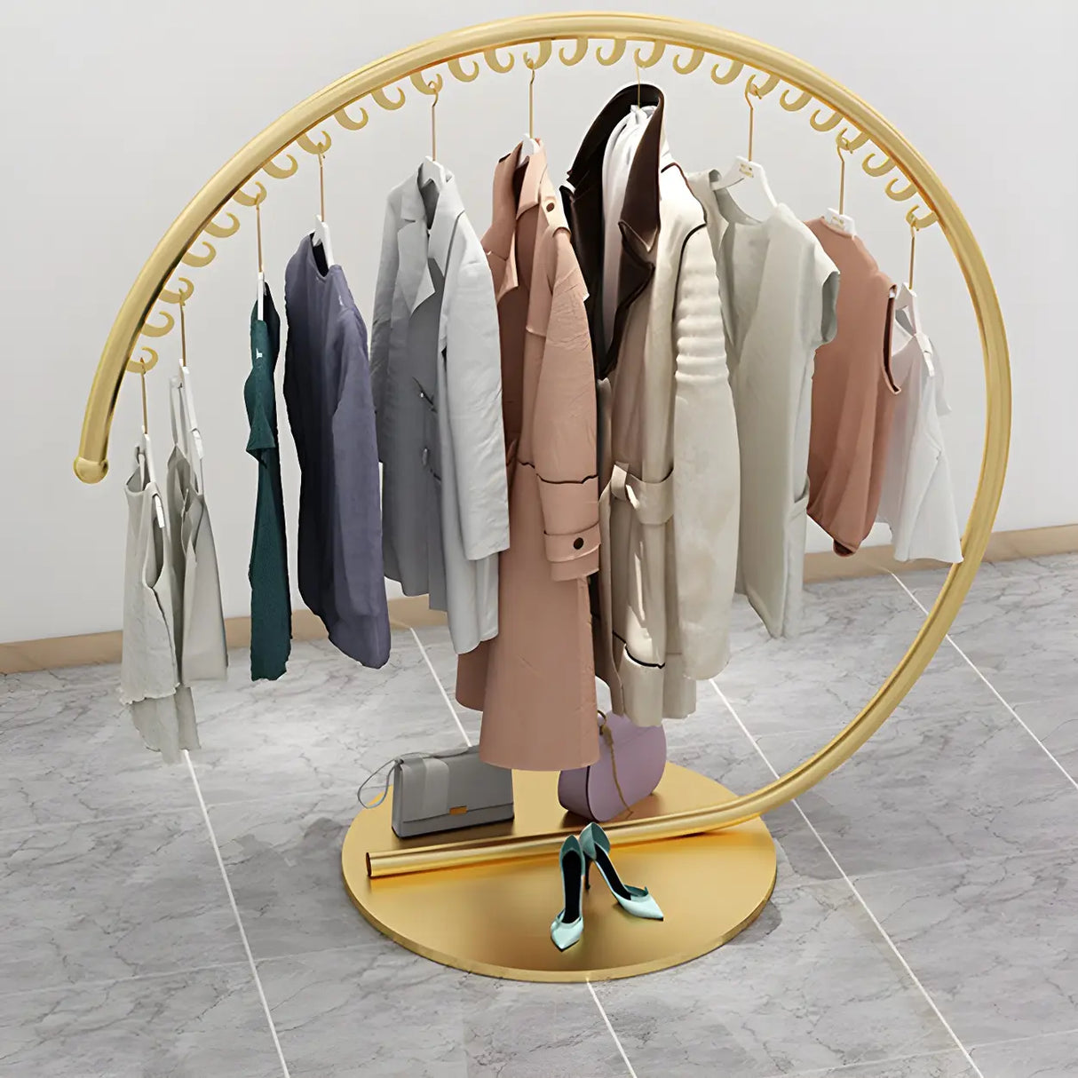 Elegant Golden Metal Arch Hooks Freestanding Coat Rack Image - 12